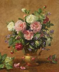 Roses in a Rose-Enamelled Vase (Albert Williams) - Muzeo.com