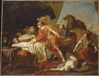 Achille dépose le cadavre d'Hector aux pieds du corps de Patrocle (Joseph Benoît Suvée) - Muzeo.com