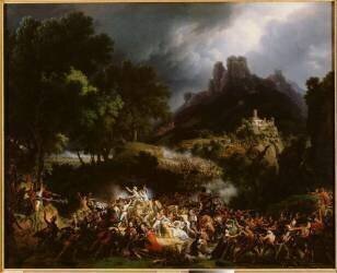 Attaque du grand convoi ramenant les dames de la cour du roi Joseph en France (Adolphe-Pierre Leleux) - Muzeo.com