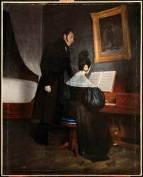 Auguste Hébert, père de l'artiste avec mademoiselle Buscoz au piano (Ernest Hébert) - Muzeo.com
