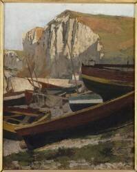 Barques au pied d'une falaise en Normandie (Jean-Paul Laurens) - Muzeo.com