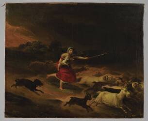 Bergère et troupeau fuyant devant l'orage (Jean-Pierre Franque) - Muzeo.com