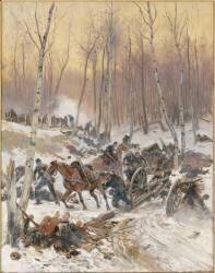 Episode de la guerre de 1870 - Combat d'artillerie dans un bois lors du siège de Paris en 1870 (Edouard Detaille) - Muzeo.com
