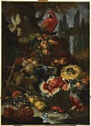 Fruits dans un jardin avec un perroquet (Giovanni Paolo Castelli) - Muzeo.com