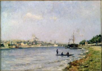 La Seine à Passy - Le Trocadéro et le pont de Grenelle vus du quai de Javel (Stanislas Victor Edouard...) - Muzeo.com