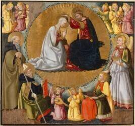 Le Couronnement de la Vierge, avec saint Antoine, saint Augustin, Tobie et l'Ange (Neri di Bicci) - Muzeo.com