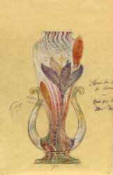 Modèle de vase en cristal en forme de cornet à deux anses et à décor de crocus (Emile Gallé) - Muzeo.com