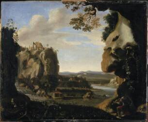 Orphée jouant du violon à l'entrée des Enfers (Cornelis van Poelenburgh) - Muzeo.com
