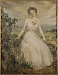 Portrait de jeune femme en blanc (Alexander Ignatius Roche) - Muzeo.com
