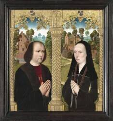 Portraits de Louis de Quarré receveur général en 1482 et Barbe de Cruysinck en donateurs (Maître au Feuillage en...) - Muzeo.com
