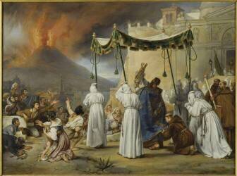Procession de la statue de Saint Janvier dans les rues de Naples, pendant une éruption du Vésuve, (Antoine Jean-Baptiste Thomas) - Muzeo.com