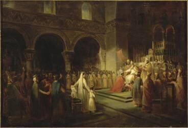 Sacre de Pépin le Bref par le pape Etienne II à Saint-Denis, le 28 juillet 754 (François Dubois) - Muzeo.com