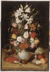 Vase de fleurs, avec coupe de fruits et verre d'eau (Georg Flegel) - Muzeo.com