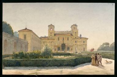 Villa Médicis : vue générale avec des personnages en costume Renaissance (Louis Boitte) - Muzeo.com