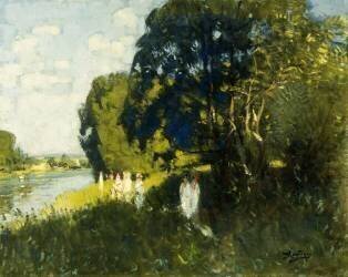 A Beautiful Sunday on the Banks of the Seine (Pierre Eugène Montézin) - Muzeo.com
