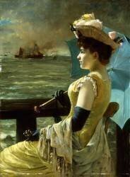 A Lady with a Parasol Looking out to Sea (Alfred Stevens) - Muzeo.com