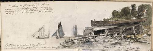 Album; Barques en mer, et un chantier naval à Honfleur (Johan Barthold Jongkind) - Muzeo.com