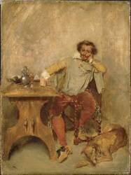 Au cabaret, un reître et Sloughy, le lévrier du peintre (Jean-Louis-Ernest Meissonier) - Muzeo.com