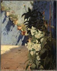 Blue Courtyard with Lilies (Santiago Rusiñol) - Muzeo.com