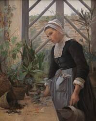 Breton Girl Looking after Plants in Hothouse (Anna Petersen) - Muzeo.com