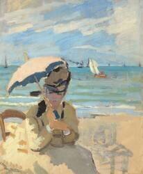Camille assise sur la plage à Trouville (Claude Monet) - Muzeo.com