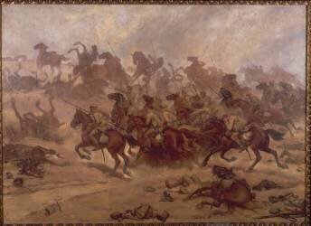 Charge de la cavalerie britannique à la bataille de Mons, le 23 août 1914 (Jules Rouffet) - Muzeo.com