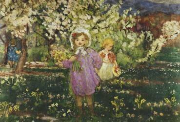 Children in an Orchard in Blossom (Henri Lebasque) - Muzeo.com