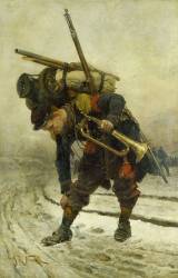 Clairon d'infanterie de marine réajustant sa guêtre, vers 1870 (Alphonse de Neuville) - Muzeo.com