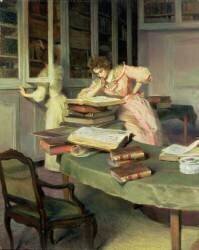 Elegant Women in a Library (Edouard Gelhay) - Muzeo.com