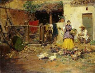 Feeding the Chickens (José Benlliure y Gil) - Muzeo.com