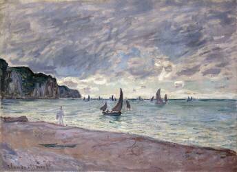 Fishing Boats in front of the Beach and Cliffs of Pourville (Claude Monet) - Muzeo.com