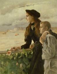 Frère et soeur devant la mer à Honfleur (Alfred Stevens) - Muzeo.com