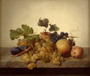 Früchtestillleben auf Marmorplatte (Johann Wilhelm Preyer) - Muzeo.com