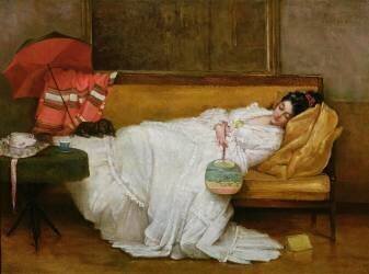Girl in a white dress resting on a sofa (Alfred Stevens) - Muzeo.com