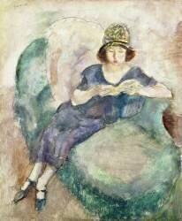 Girl in Blue Reading on a Sofa (Jules Pascin) - Muzeo.com