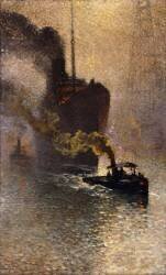 In Tow on the Thames in the Fog (Emile Claus) - Muzeo.com