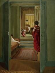 Interior with woman in red back (Félix Vallotton) - Muzeo.com
