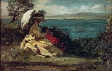 La femme à l'ombrelle, baie de Douarnenez (Jules Breton) - Muzeo.com