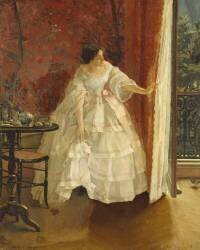 Lady at a Window feeding Birds (Alfred Stevens) - Muzeo.com