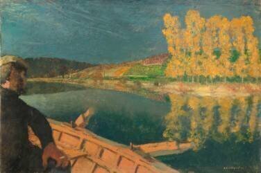 Le passeur : Cipa Godebski dans une barque sur l'Yonne (Edouard Vuillard) - Muzeo.com