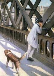 Le Pont de L'Europe: detail of a resting man and a dog (Gustave Caillebotte) - Muzeo.com