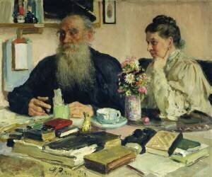 Leo Tolstoy with his wife in Yasnaya Polyana (Ilya Répine) - Muzeo.com