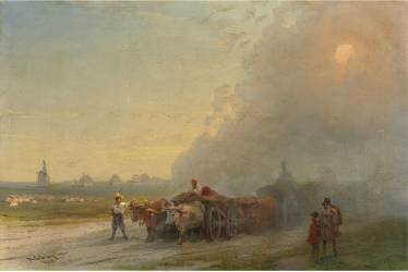 Les chariots de bœufs dans la steppe ukrainienne (Ivan Aivazovsky) - Muzeo.com
