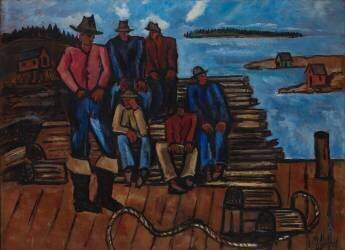 Lobster Fishermen, 1940-41 (oil on hardboard) (Marsden Hartley) - Muzeo.com