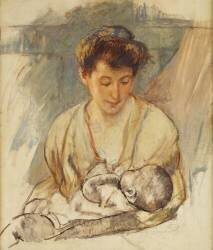 Mother Rose Looking Down at her Sleeping Baby (Mary Cassatt) - Muzeo.com