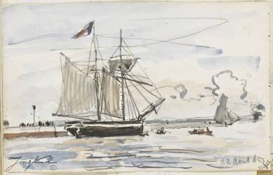 Navire à voiles près du rivage et barques (Johan Barthold Jongkind) - Muzeo.com