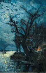 Nocturne. Le lac Léman-Souvenir de Villeneuve (Alexandre Nozal) - Muzeo.com