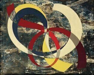 Noeud en couleurs vives sur fond chaotique (Sophie Taeuber-Arp) - Muzeo.com