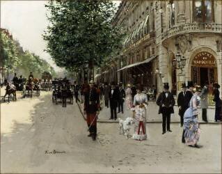 On the boulevard in front of the Théâtre du Vaudeville (Jean Béraud) - Muzeo.com