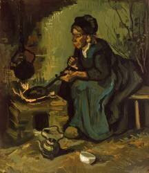 Peasant Woman Cooking by a Fireplace (Vincent van Gogh) - Muzeo.com